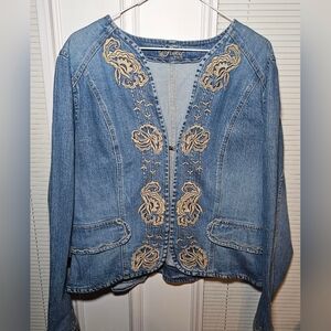 Vintage Kikit Jean Jacket Women’s Embroidered XL Y2K Retro Festival Boho Floral